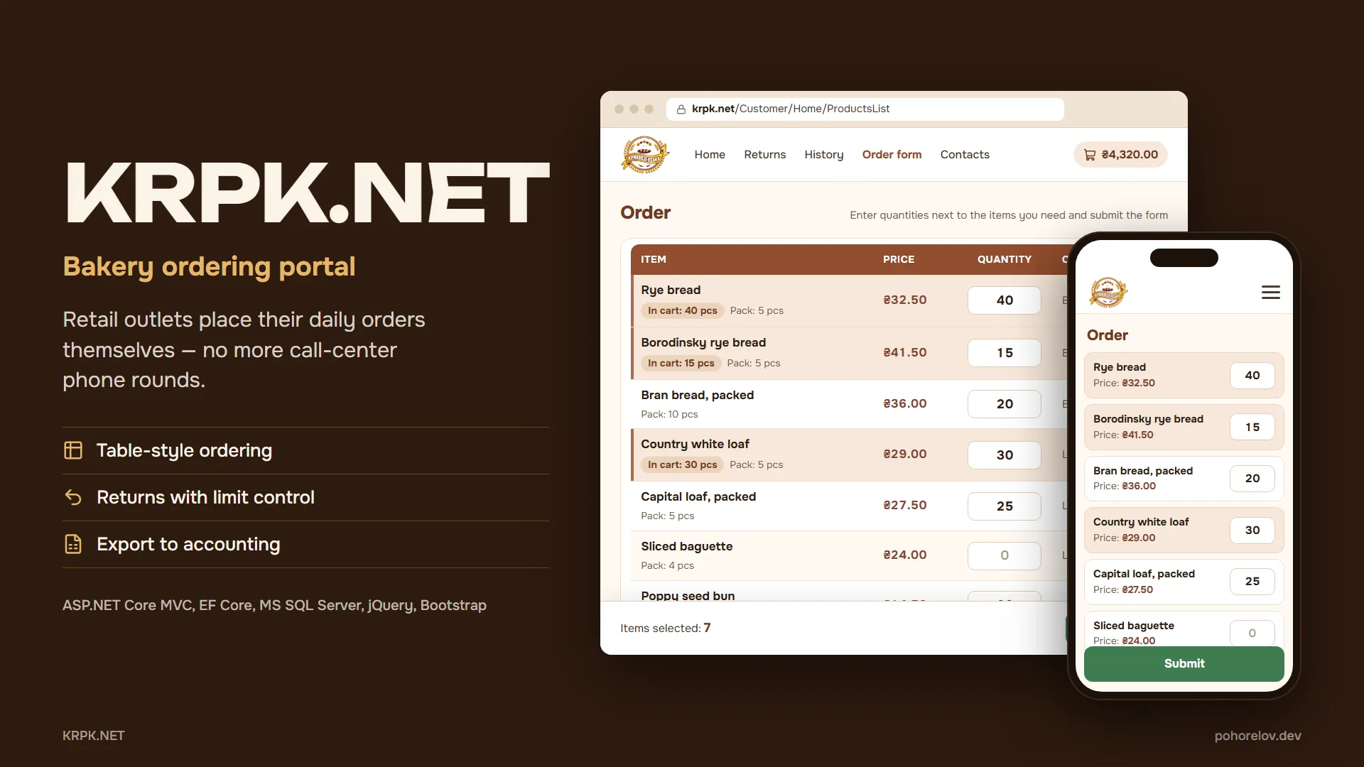 Bakery ordering portal